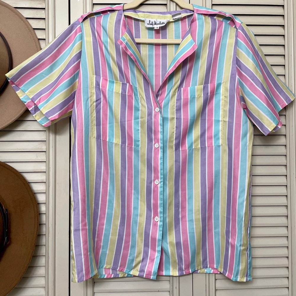 80’s Lady Manhattan Candy Stripe Blouse - Picture 1 of 7